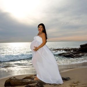 White sexy sheer maternity dress